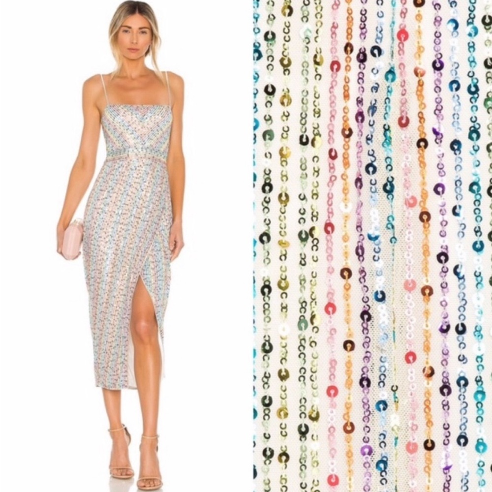 SAYLOR Revolve Indiana Rainbow Sequin Cocktail Midi Dress XS